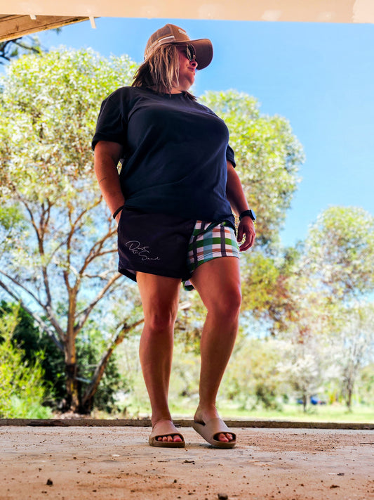 Gunmetal Grey Gingham Footy Shorts