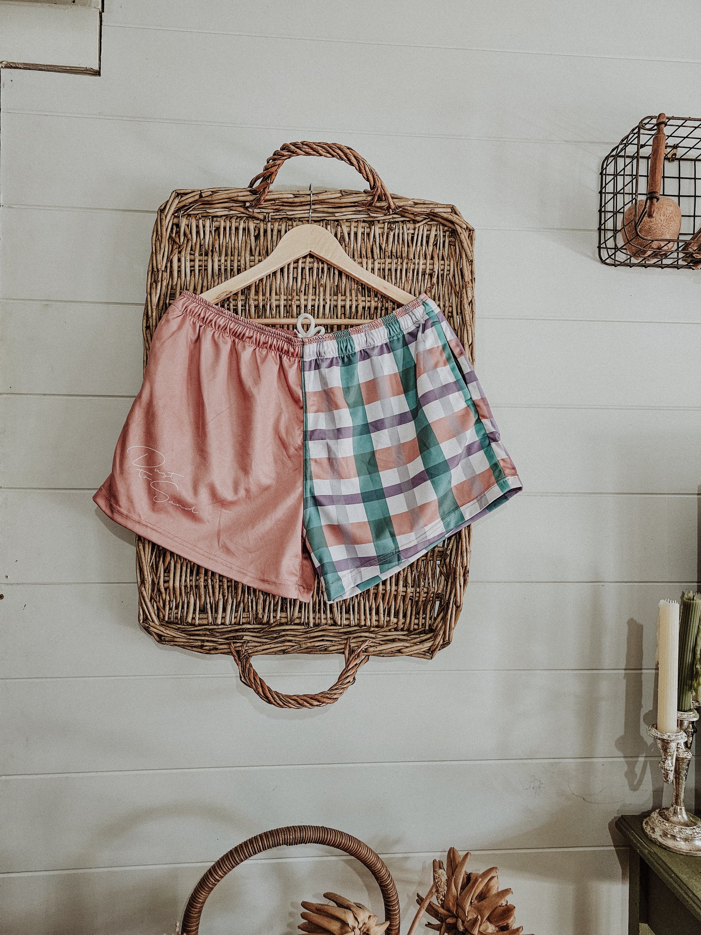 Salmon Gingham Footy Shorts