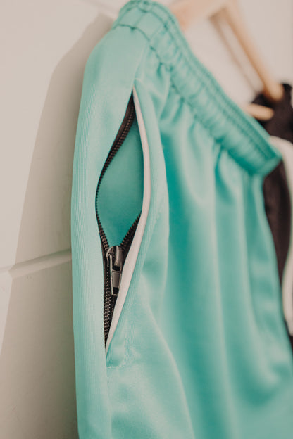 Teal Footy Shorts with Zipper Pockets