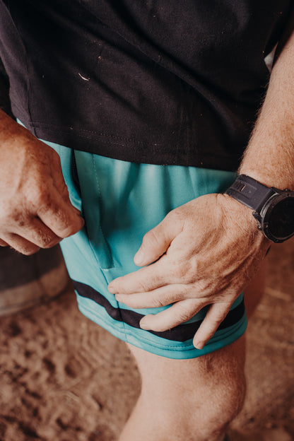 Teal Footy Shorts with Zipper Pockets