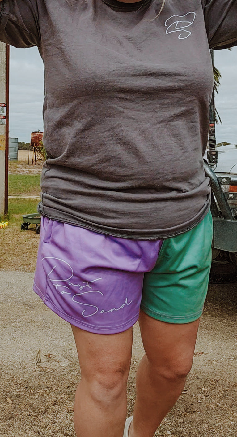 Purple and Green Footy Shorts